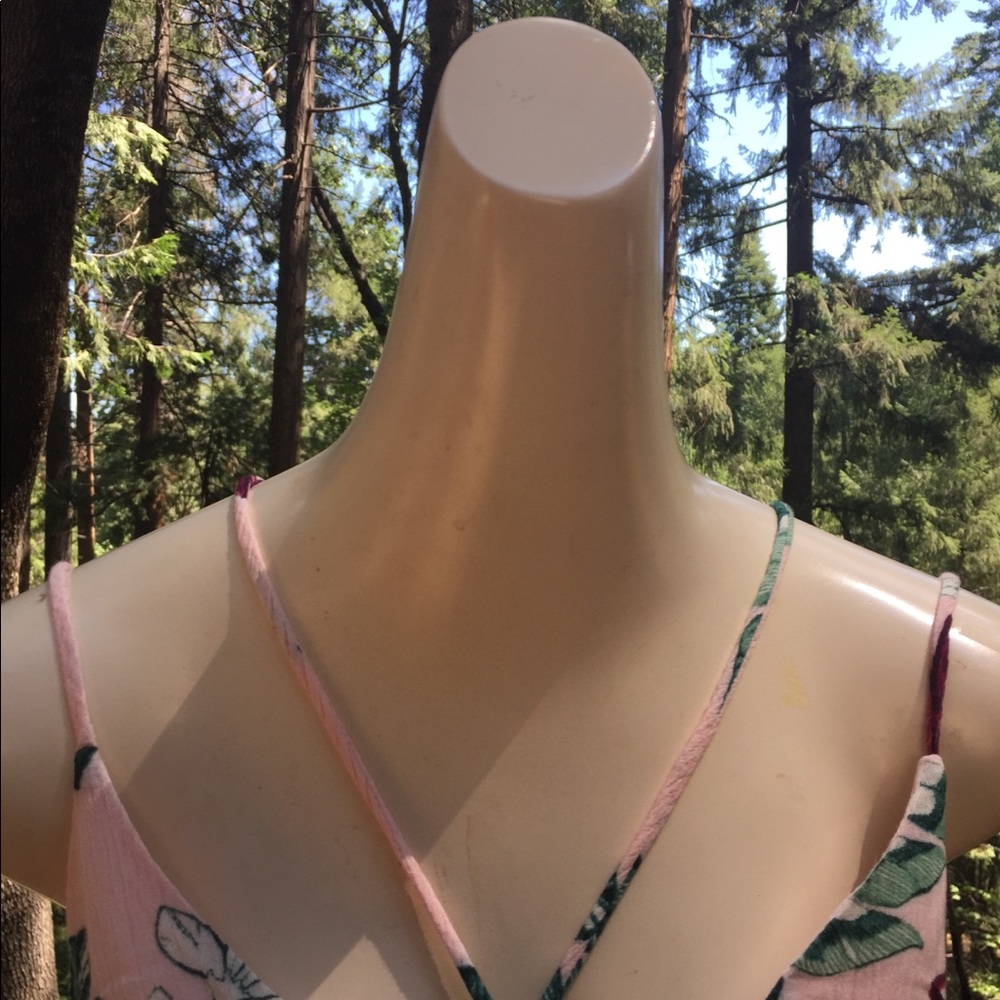 Marina Hawaii strappy tropical print green floral  pastel vintage slip dress - Picture 2 of 8